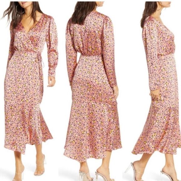 Leith Dresses & Skirts - Leith 💜2/$15 Pink Leopard Wrap Dress midi sz XXS